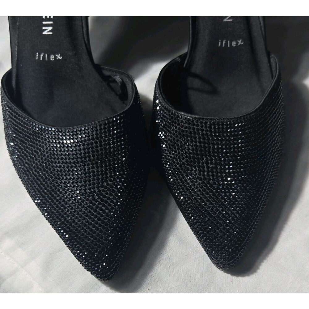 Anne Klein Black Rhinestone D'Orsay Stiletto Pointed Toe Heels Slip On Women's 8 - Picture 2 of 8